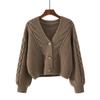 Suéter Holgado de Punto Trenzado Estilo Coreano para Mujer con Cuello en V - Cárdigan Retro para Otoño/Invierno