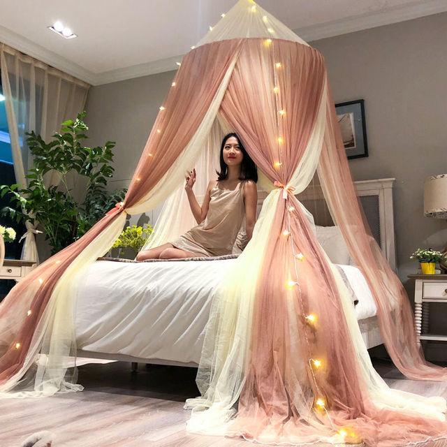 

Купол принцессы, противомоскитная сетка с гирляндой, King Queen Szie, двухслойная кружевная мантия для кровати, балдахин для кровати, отвергающий насекомых Average Size