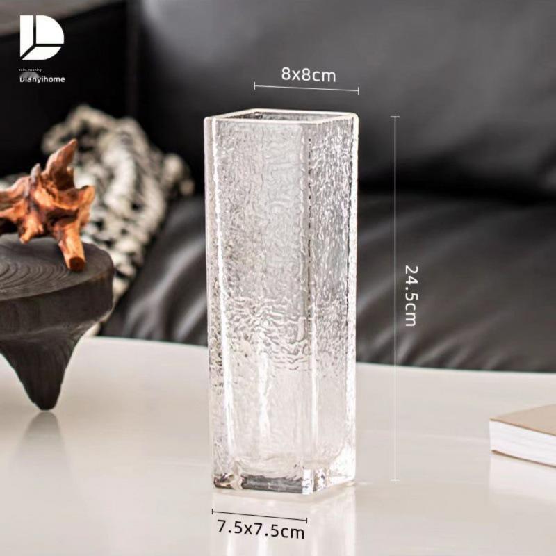 Thickened Square Glass Vase for Fresh Flowers - Elegant Hydroponic Floral Container for Living Room & Dining Table Decor