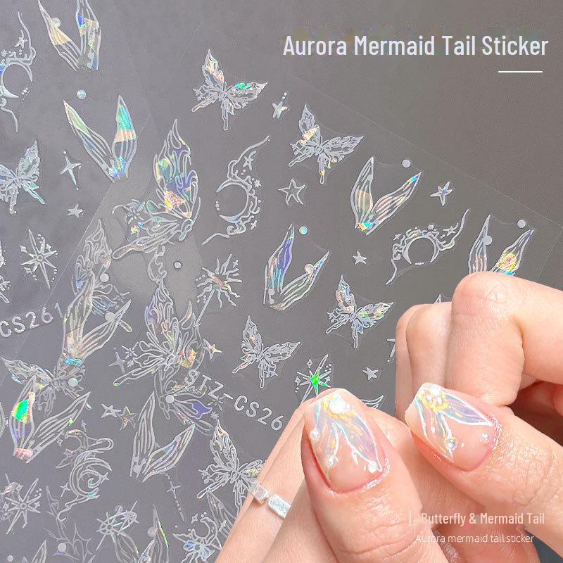 "Fantasy Aurora Butterfly Nail Art Stickers: Gentle Fairy Shell Collection"