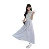 Short Sleeve POLO Neck Tie Button Splicing Dress Women's Summer New Niche Design Sense Skinny A-shaped Long Dress