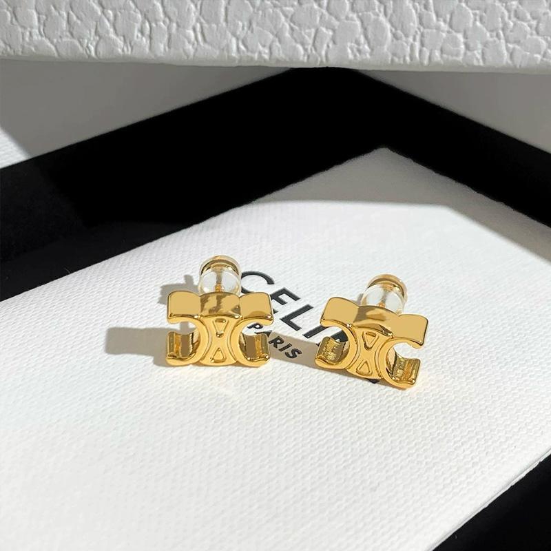 1 Pair Copper Silver Needle Fashionable Double C-Shaped for Women Girls Earrings Hypoallergenic Gold-Plated Stud Ear