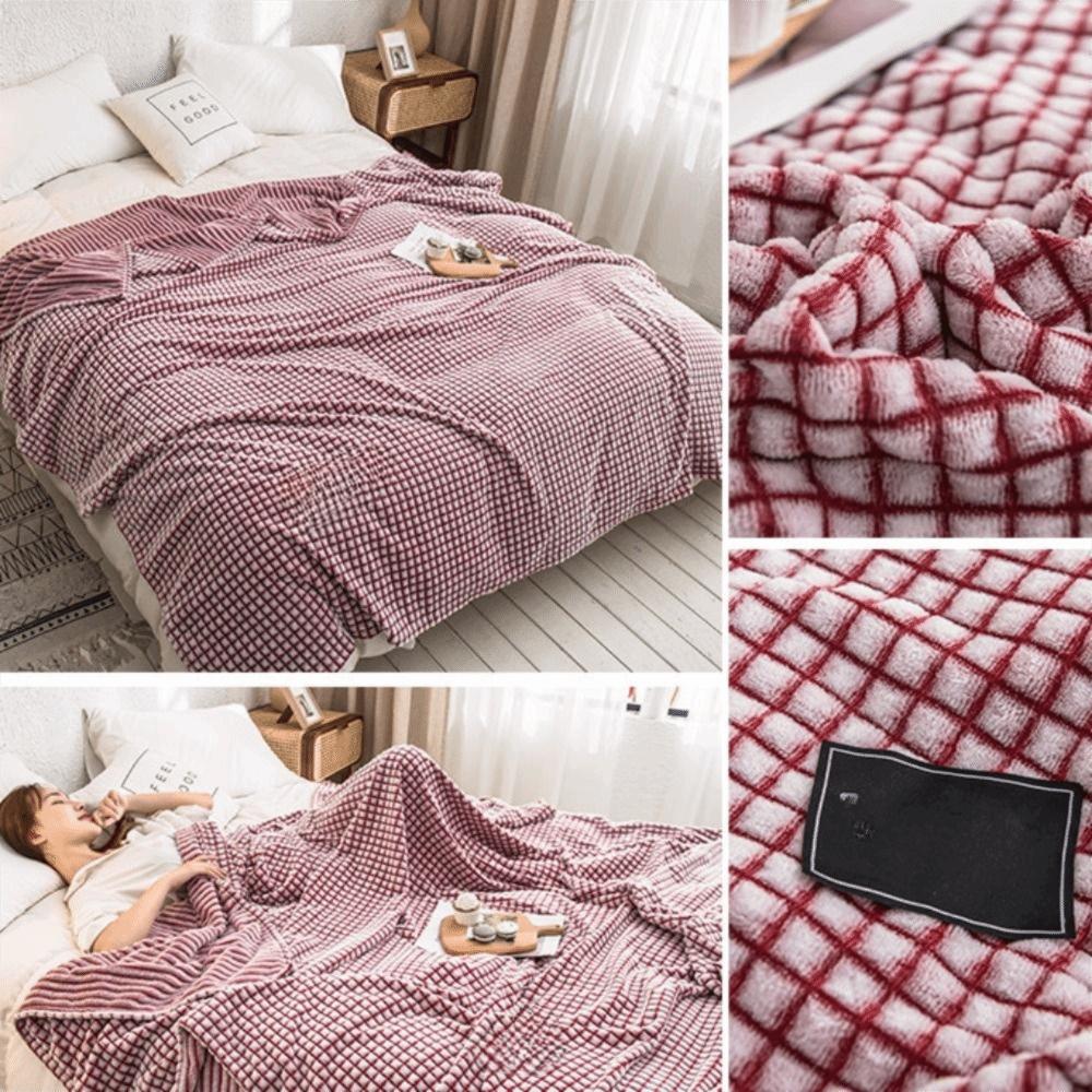 Skin-friendly Plaid Coral Fleece Blanket Solid Color Sofa Blanket Sleeping Blanket  Summer