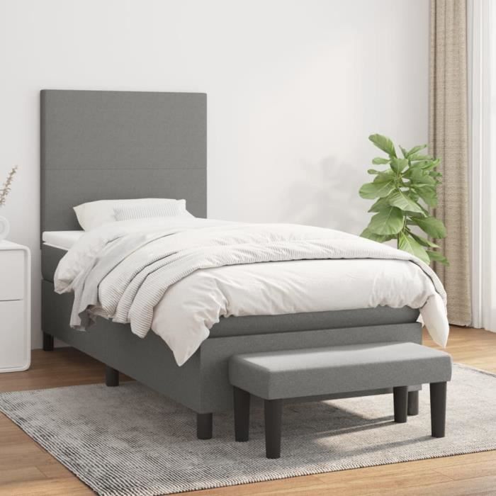 VidaXL Lit à sommier tapissier avec matelas Gris foncé 80x200 cm Tissu - Modèle 3136390