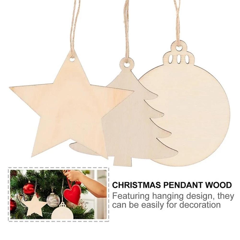 30Pcs Wooden Christmas Craft Shapes DIY Xmas Tree Decoration Hanging Baubles