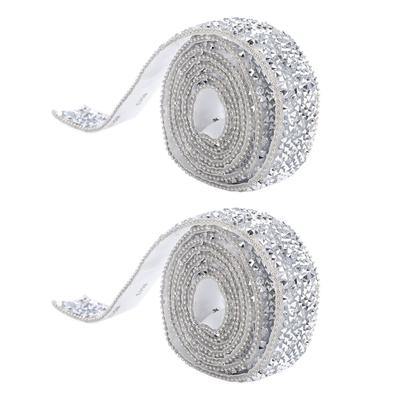 2pcs 0.8inch Sliver Resin Rhinestone Strip Self Adhesive 1 Yard Decorative Glitter Bling Ribbons