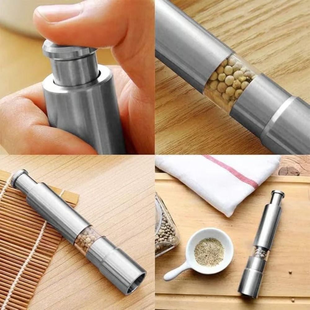 Stainless Steel Pepper Grinder Thumb Push Button Spice Grinder Thumb Push Grinder  Household Use