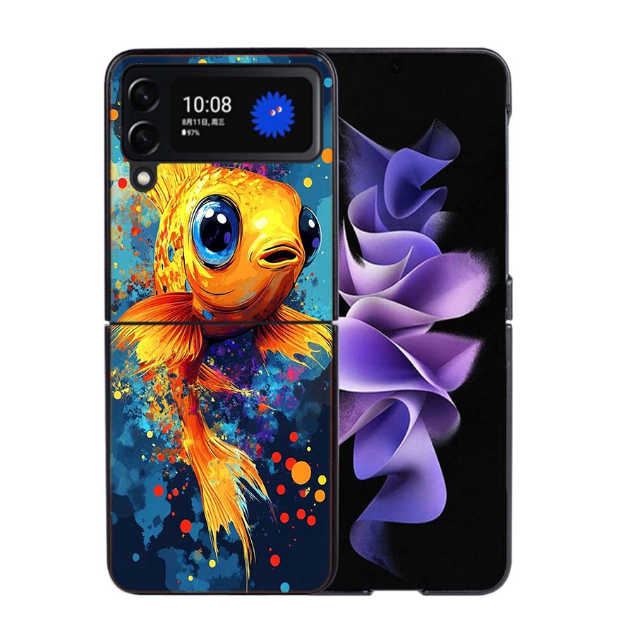 Pop Art Zeichenideen Fisch Handyhülle Für Samsung Z Flip 7 6 5G Galaxy Z Flip4 Z Flip5 Z Flip3 Hülle Schwarze Harte PC Schale Schutz