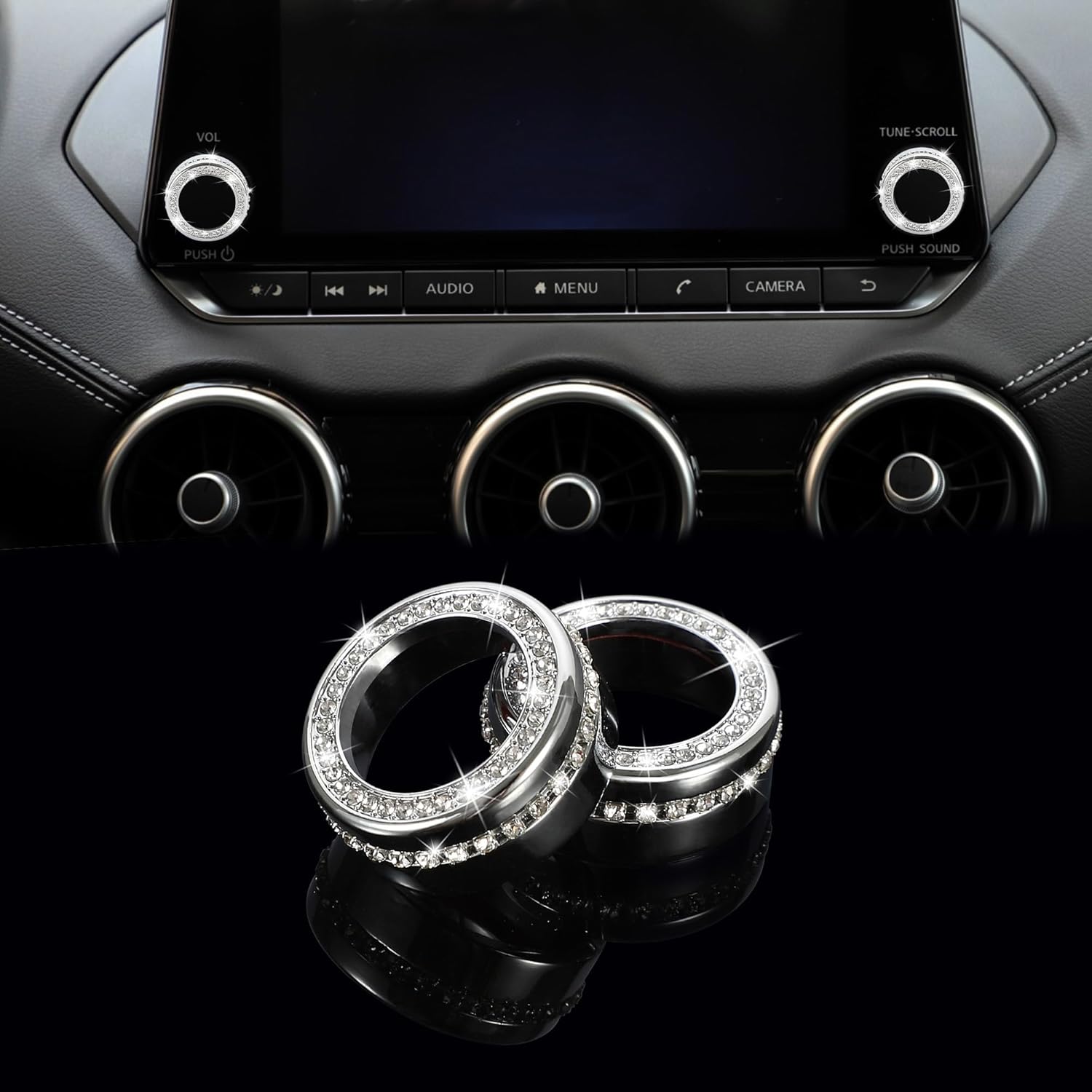 TOMALL Bling Center Console Cover Compatible with Nissan Sentra 2020-2022 Volume Button Cover Trim Radio Sound Volume Knob Cover Cap AC Air