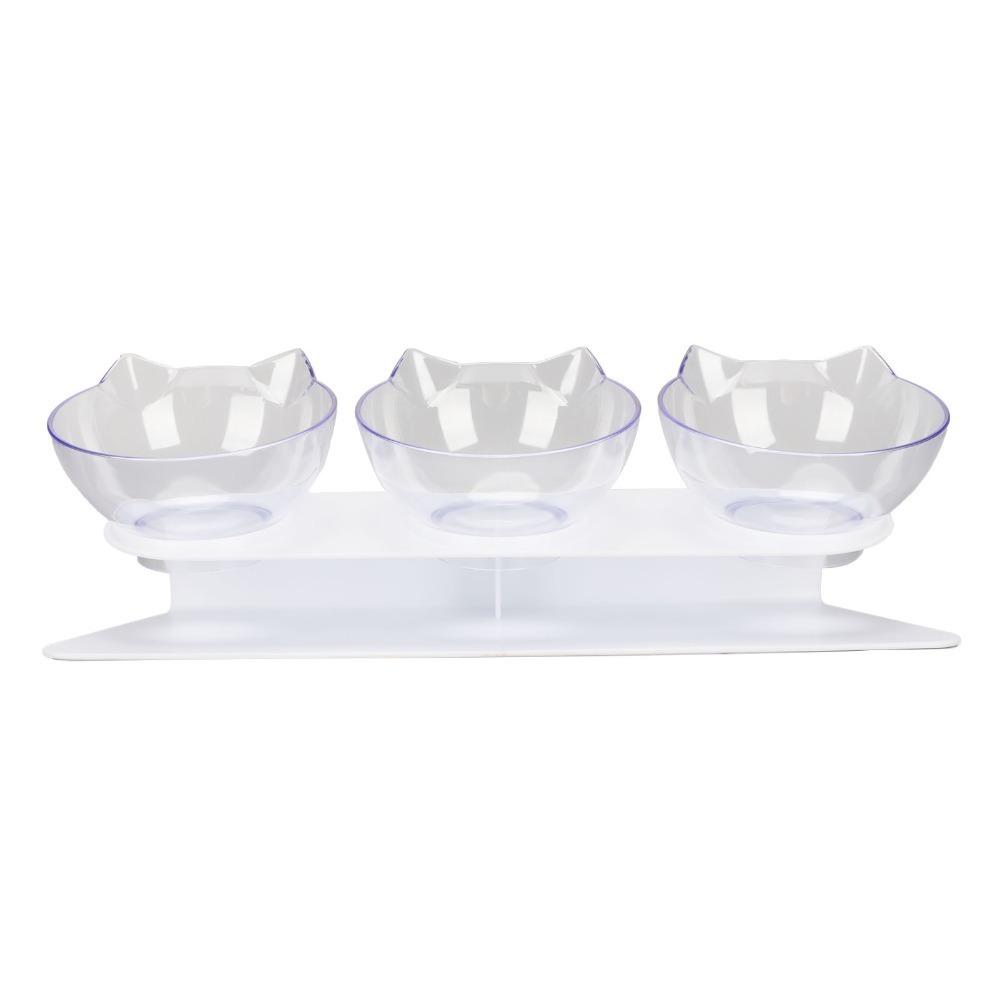 Tilted Slant Opening Pet Cat Dog Bowl Anti Slip Base Cat Head Shaped Tilted Food Water Bowl Wide Caliber Multi-Bowl Integrated прозрачный