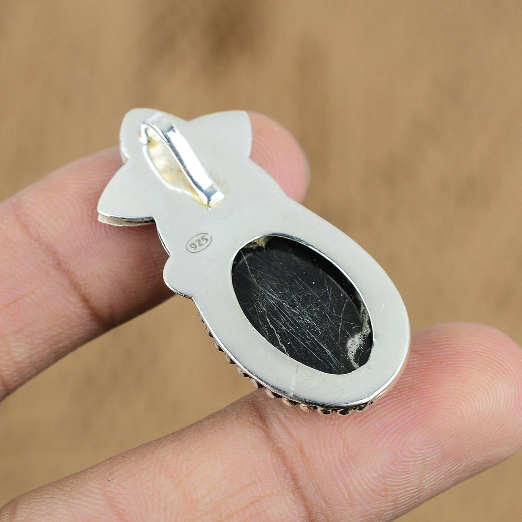 Gift For Her 925 Silver Natural Moroccan Mud Crack Fossil Pendant Flower