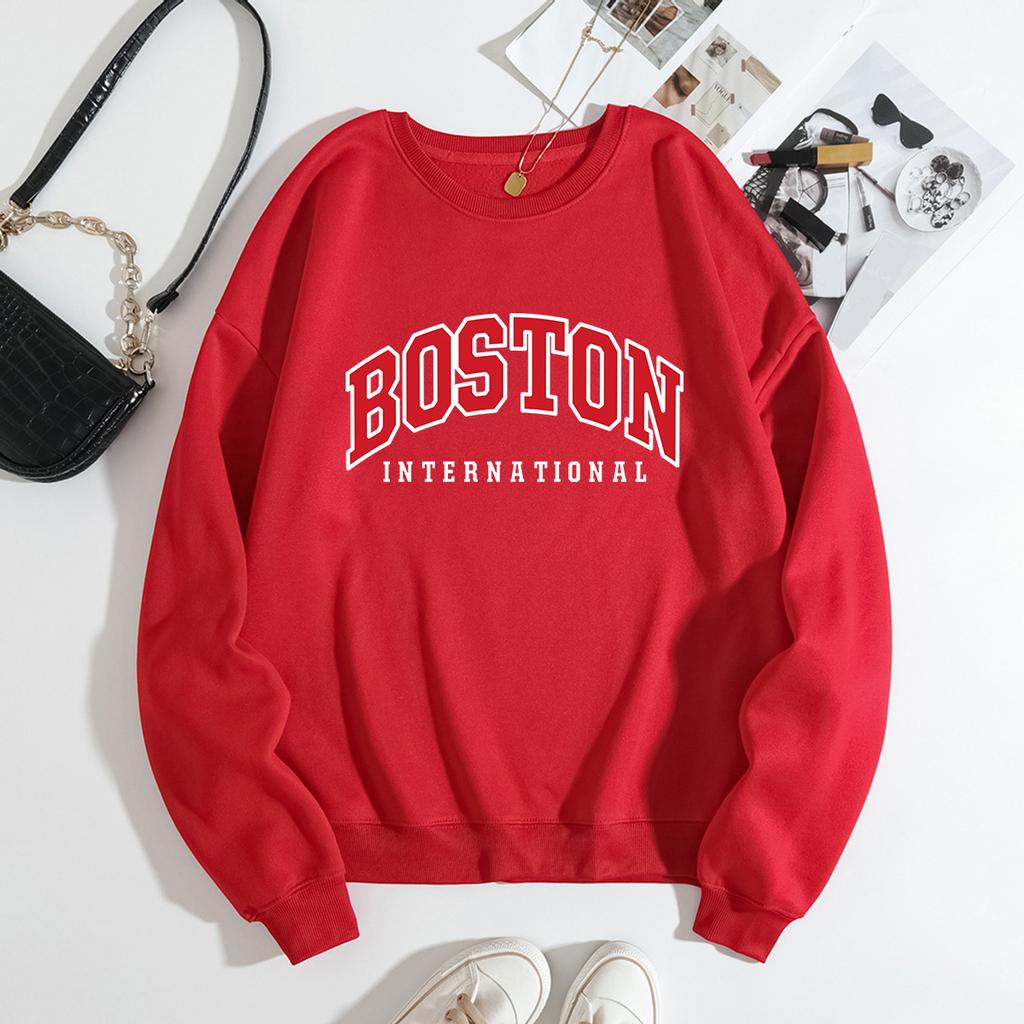 Autumn Letter "Boston International" Printed Hoodies Fashionable Casual Classic Sports Long Sleeved Women's Hoodies