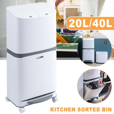20L/40L Praktischer sortierter Abfalleimer mit Rad Kunststoff Küchenmülleimer Ecke Recyclingeimer Drücken zum Öffnen Neuer Mülleimer
