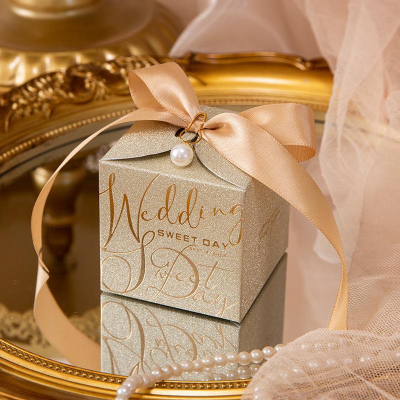 5/10Pcs Wedding Favors Boxes Candy Gift Boxes with Creative Ribbon Rectangle Paper Sweets Box for Engagement Party Anniverary