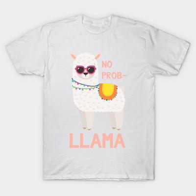 T-Shirt Damen No Prob Llama Lustiges Lama Harajuku Print Kawaii T-Shirt Sommer Kurzarm Damen T-Shirt Top