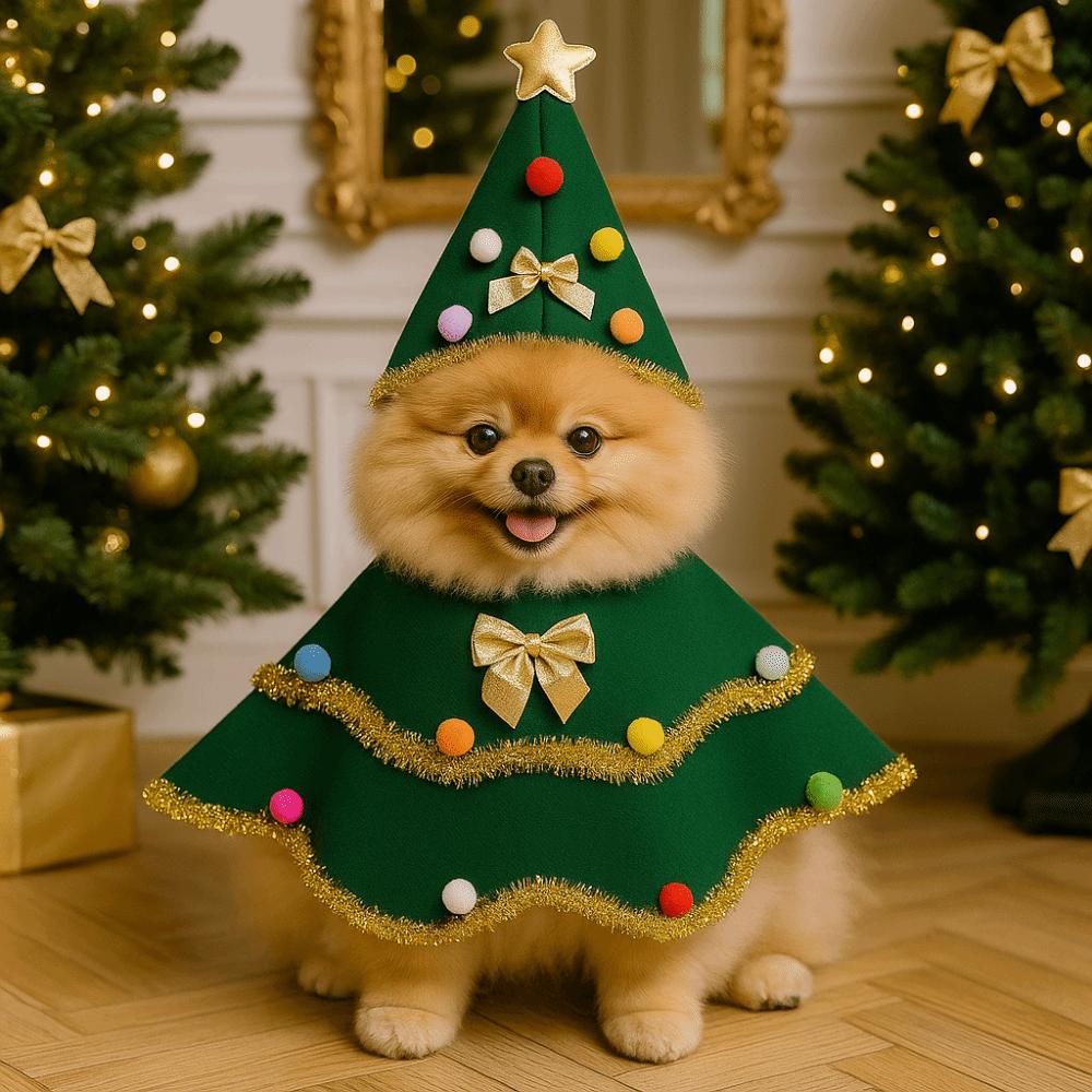 Creative Cartoon Christmas Dog Cape Adjustable Polyester Pet Cloak Unique Christmas Tree Design Dog Cosplay Dress Festive Style