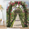 Garden Shower Curtains Arched Door Flowers Plants Floral Bathroom Decorations Nature Scenery Polyester Bath Curtain With Hooks