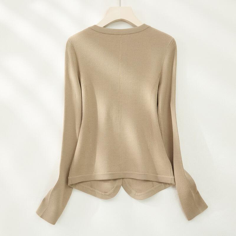 Women's V-Neck Wool Blend Ribbed Cardigan