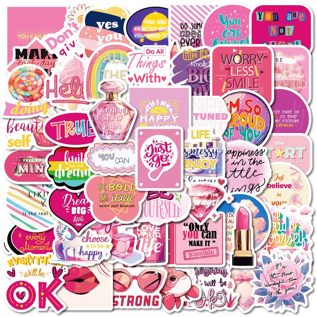 50 Cute Pink Girl Goldfish Love Text Stickers DIY Notebook Water Cup Ins Wind Stickers