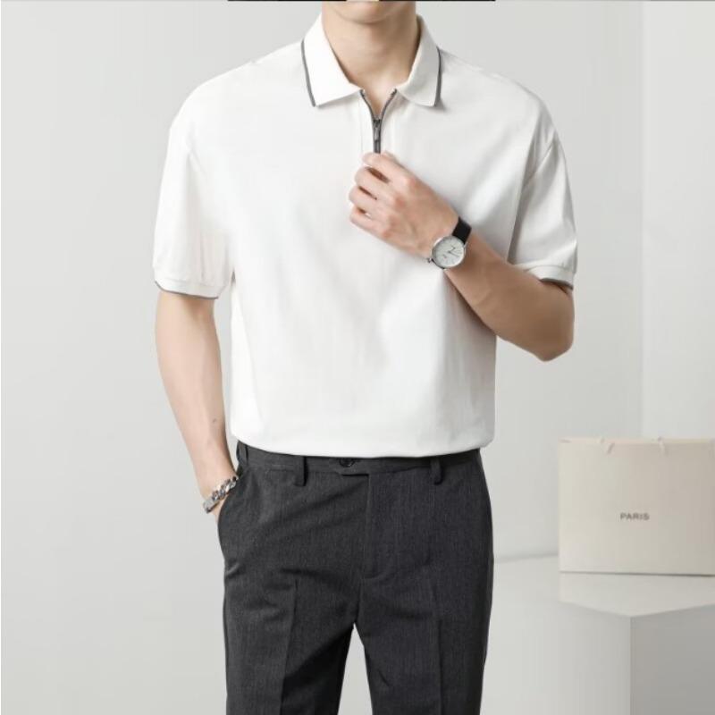 Men Half Zip Short Sleeve Polo Shirt Casual Loose Mens T Shirt