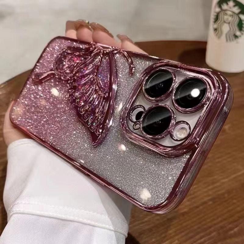 Electroplating Dream Butterfly Quicksand IPhone 16 Mobile Case Gradient Glitter Powder Applicable To Apple 15 ProMax Protective Case for Women