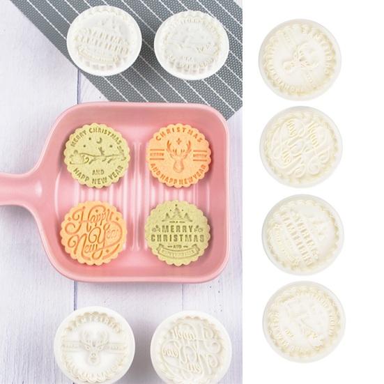 

4 шт. / Комплект Рождественский резак для печенья Круглый пружинный пресс Пищевая антипригарная шляпа своими руками Шапка для печенья Штамповщик Набор форм для выпечки Кухонные инструменты для выпечки