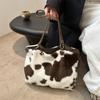 Large Capacity Shopper Bags For Women Winter Travel Tote Bag Cow Printing Plush Shoulder Bag Ladies Designer Handbag