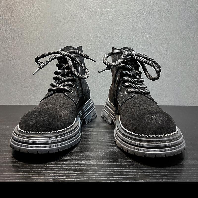 Autumn Lace-Up Locomotive Martin Boots Men's Retro Tooling Short Boots-B