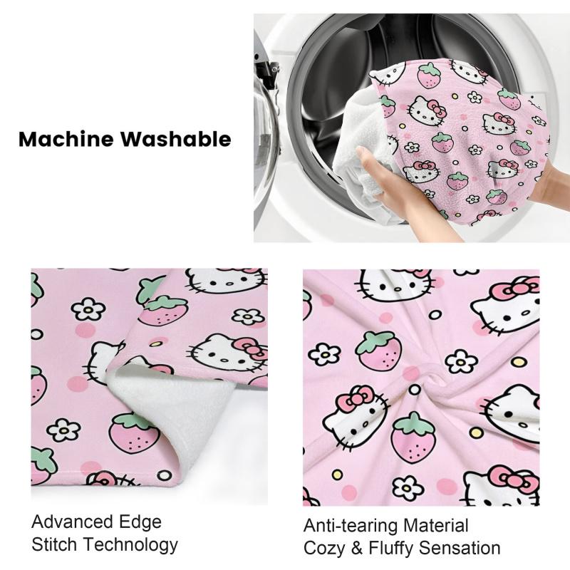 Hello Kitty Flannel Blankets - Soft Cartoon Throw for Couch Bed, All-Season Plush for Kids Adults