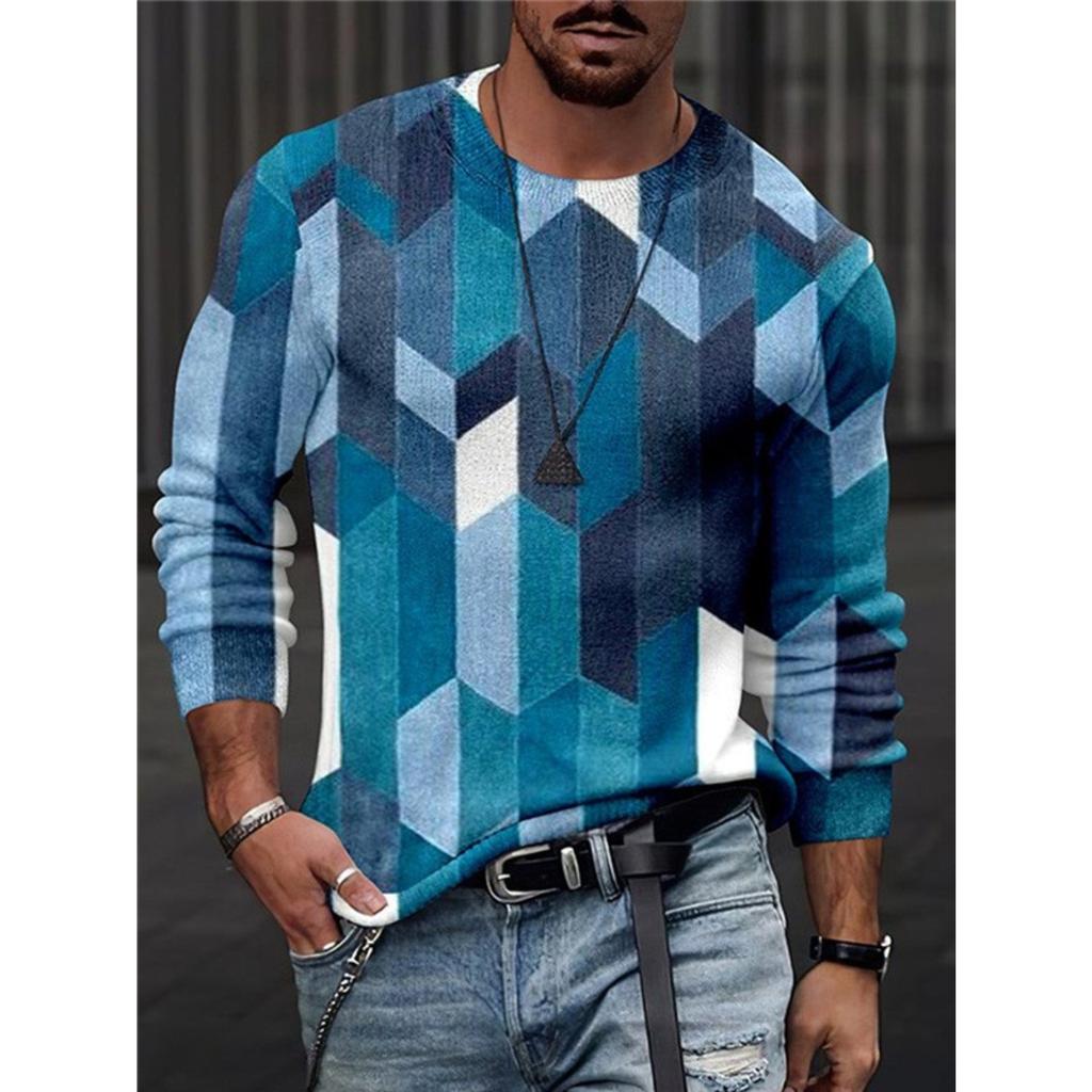 Rundhals 3D-bedrucktes Batik-Streifenmuster Top Modische lässige langärmelige Herren-T-Shirts