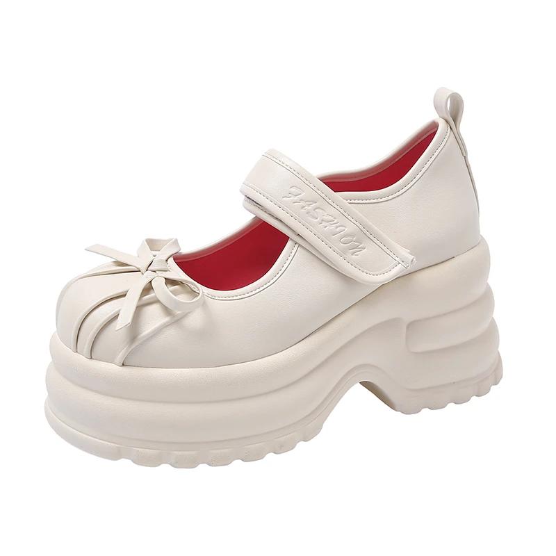 

Модные 8,5 см новые осенние толстые кроссовки-бабочки на платформе женские панк туфли-лодочки с толстой подошвой нескользящие повседневные туфли для ходьбы 9 см 34 бежевый