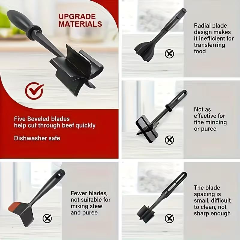 Stainless Steel Meat Chopper Ground Beef Masher Kitchen Tool for Breaking Up Ground Meat, Beef, Turkey and Cooking Preparation