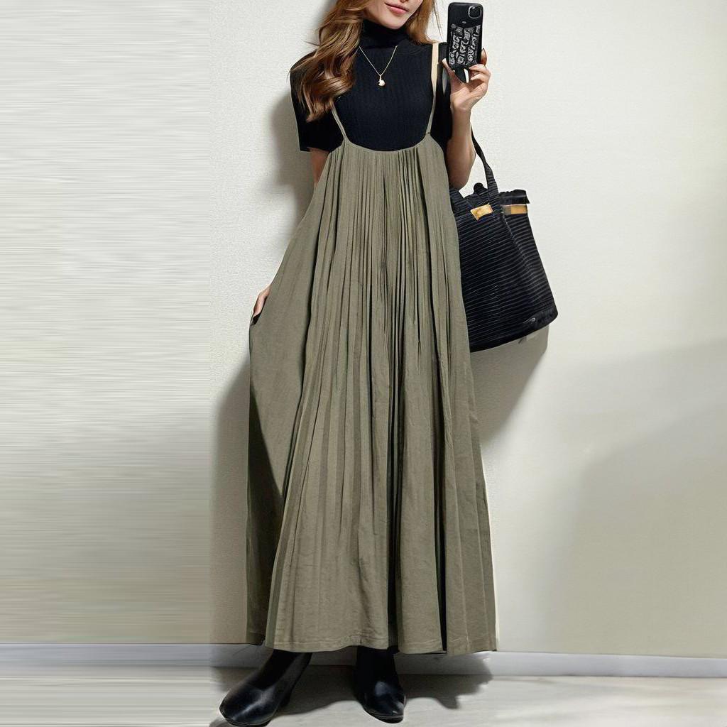 In-Stock 2024 Japanese Summer Pleated Slip Dress