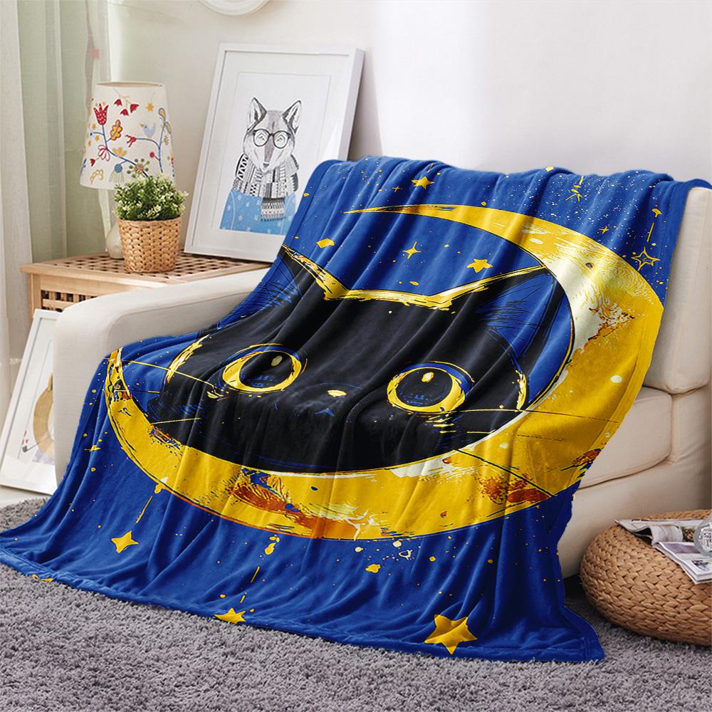 Black Cat Print Flannel Blanket, High Quality Comfortable for All Seasons, Home Decor, Warmth and Comfort, Perfect for Christmas Gifts