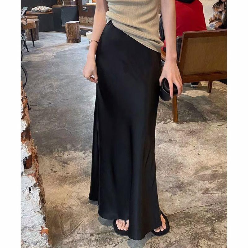 

Women Elegant Black Satin Mermaid Skirt S чёрный