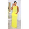 Women's Crew Neck Sleeveless Maxi Dress Bodycon Solid Knit Long Dress With Side Pockets Side Slit