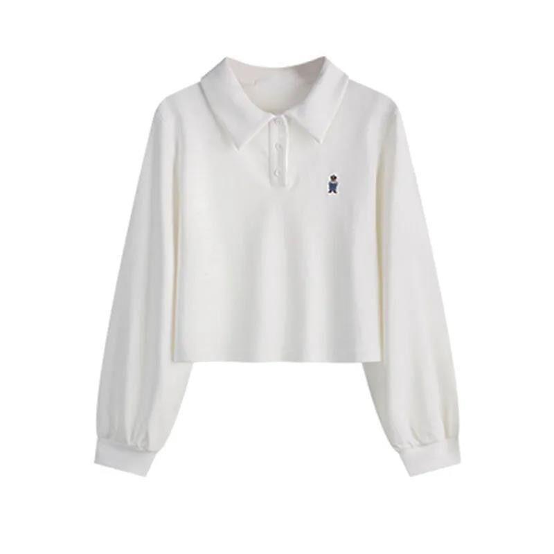 

Короткий свитер с воротом поло Женский Утренний Новый Тонкий Свободный Студенческий Универсальный С Завышенной Талией Топ 2XL белый