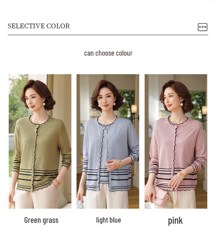 Spring Knit Two-Piece Set: Lightweight Cardigan and Short-Sleeved Top for Middle-Aged and Elderly Women
