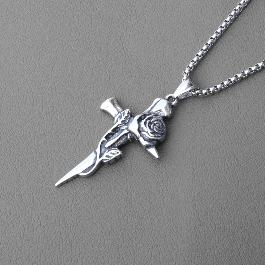 Homemade Guochao Hip-Hop Retro Rose Titanium Steel Necklace Men'S Personality Accessories Pendant Tide Brand Pendant