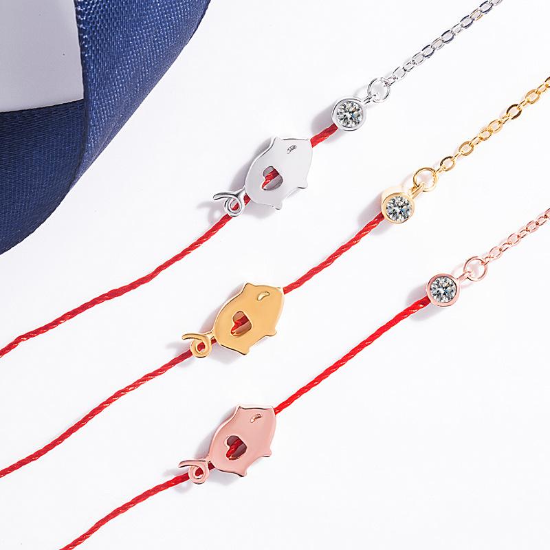 S925 Sterling Silver Dog Pig Charm Bracelet Red String Adjustable Chain Jewelry for Women Pet Lover Gift Cute Animal Bracelets