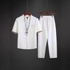 Sommer Chinesischer Stil Leinen Tang Anzug Traditionelle Kleidung Männer Shorts Tai Chi Uniform Retro V-Ausschnitt Kurzarmhemd Hosen Set