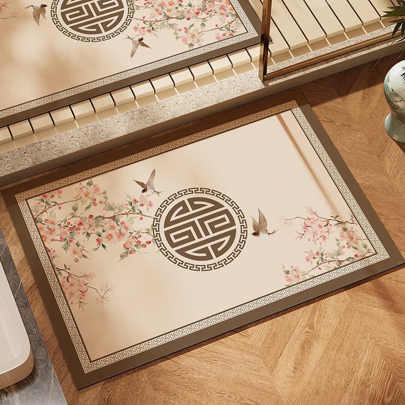 Modern Chinese Style Diatomite Floor Mat Entryway Kitchen Non-Slip Water Absorbent Easy Clean Square Rug