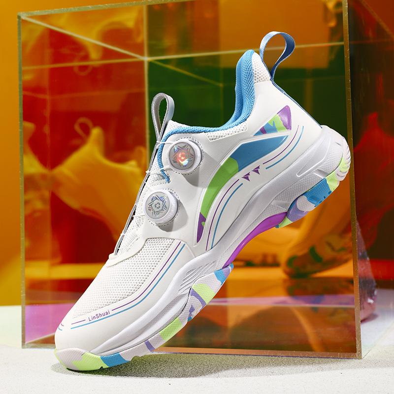 Cross-border New Badminton Shoes Men's Rotating Buckle Outdoor Tennis Training Shoes Non-slip Student Competition Sports Shoes Men