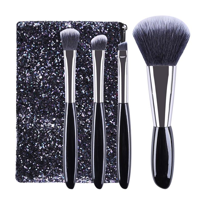 Portable Short Rod Mini Small Cosmetics Pebble Eyeshadow Paint 4 Makeup Brush Set Makeup Bag