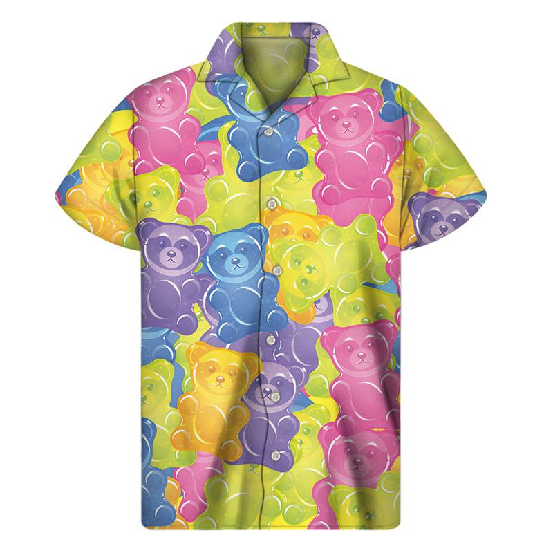 Colorful Candy Lollipop Hawaiian Shirt For Men Fudge Lapel Shirts Harajuku Fashion Short Sleeve Street Button Blouse