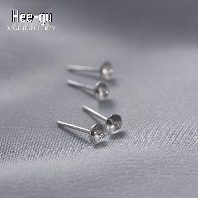 Xigu S925 Silver Bowl Needle Ear Studs DIY Jewelry Accessories