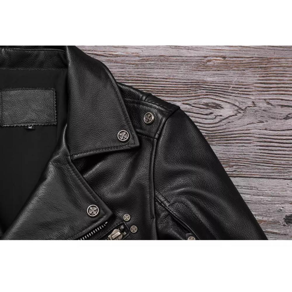Chinese Size Heavy Motorcycle Jacket Natural Cowhide Leather Top Layer Causal Vintage Retro Moto Suit Leather Coat Winter