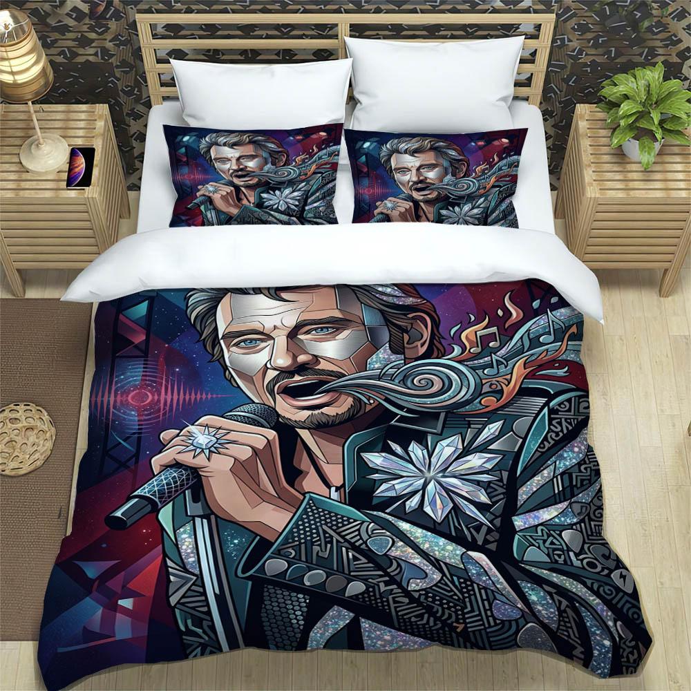 3D Johnny Hallyday bedruckte Bettwäsche-Sets exquisites Bettwaren-Set Bettbezug Steppbett-Set Bettwäsche-Set Luxus Geburtstagsgeschenk
