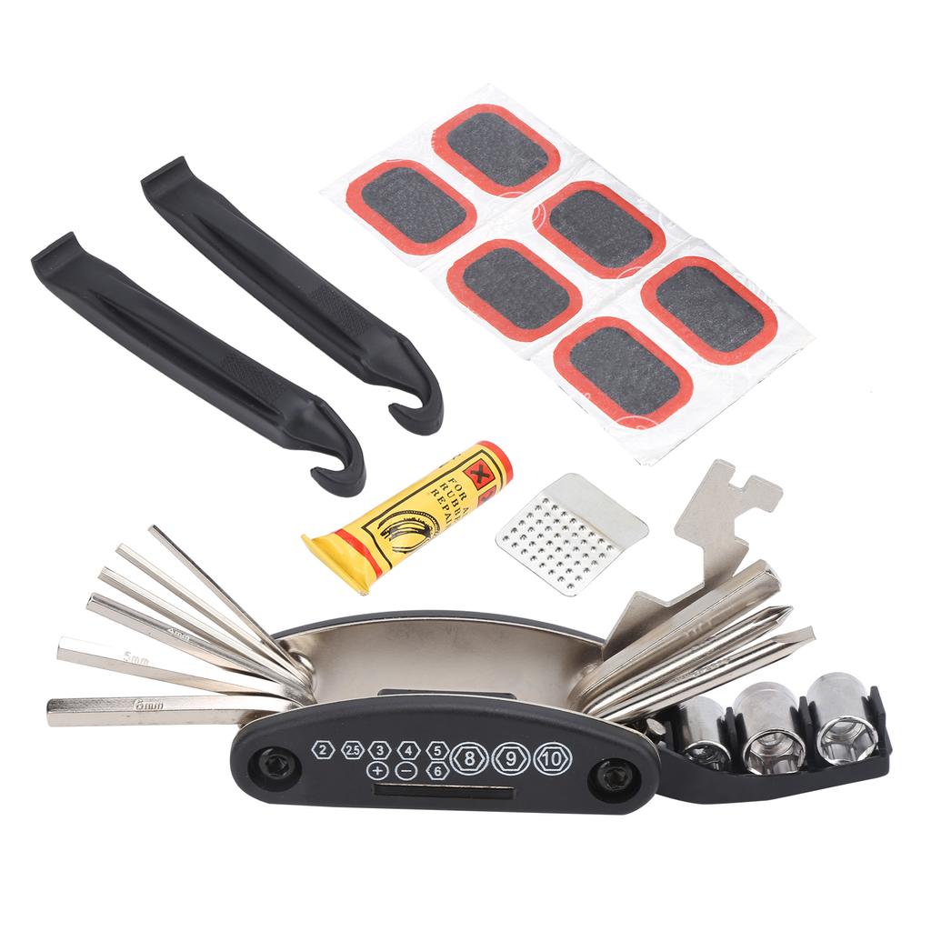 Bike Flat Tire Repair Tools Fold MultiFunction Hex Wrench Nut Tire Puncture Repair Set
