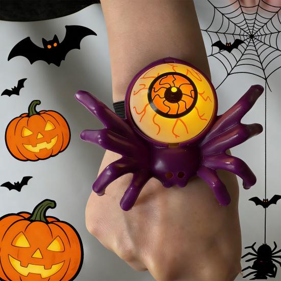 Halloween Wristband, LED Light Up Bracelets, Spooky Skull Eyeball Spider Pumpkin Wrist Bands for Halloween Party Supplies